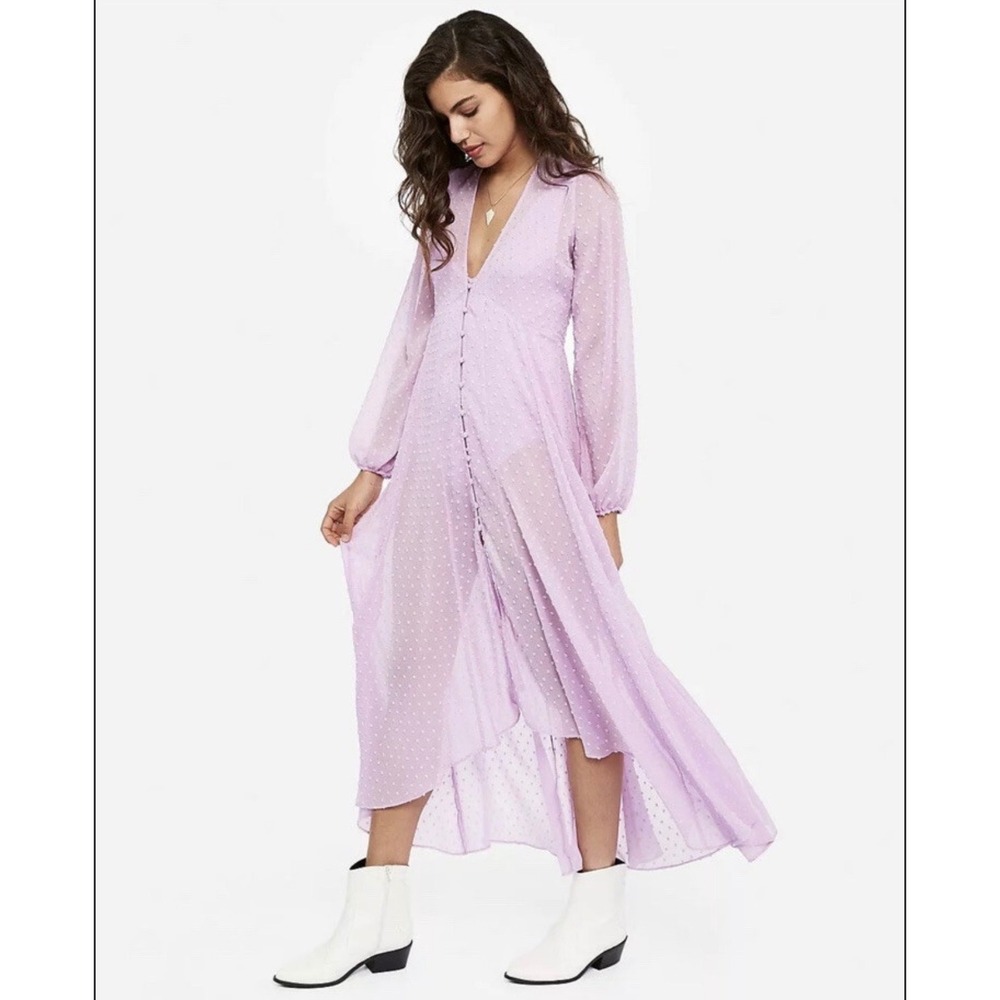 Express x Rocky Barnes Lilac Swiss Dot Sheer Kimono Dress XS